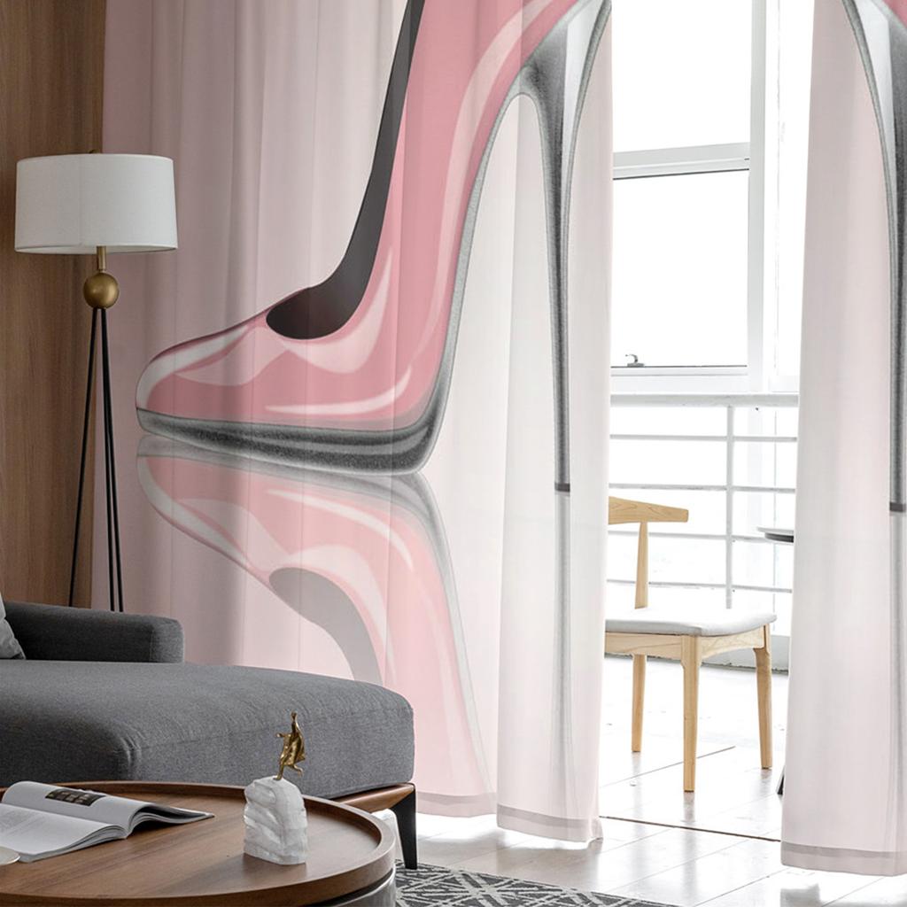 Tulle Curtains High Heels Pink Butterfly Boys And Girls Bedroom Sheer Hanging Curtain Living Room Kitchen Gauze Curtain
