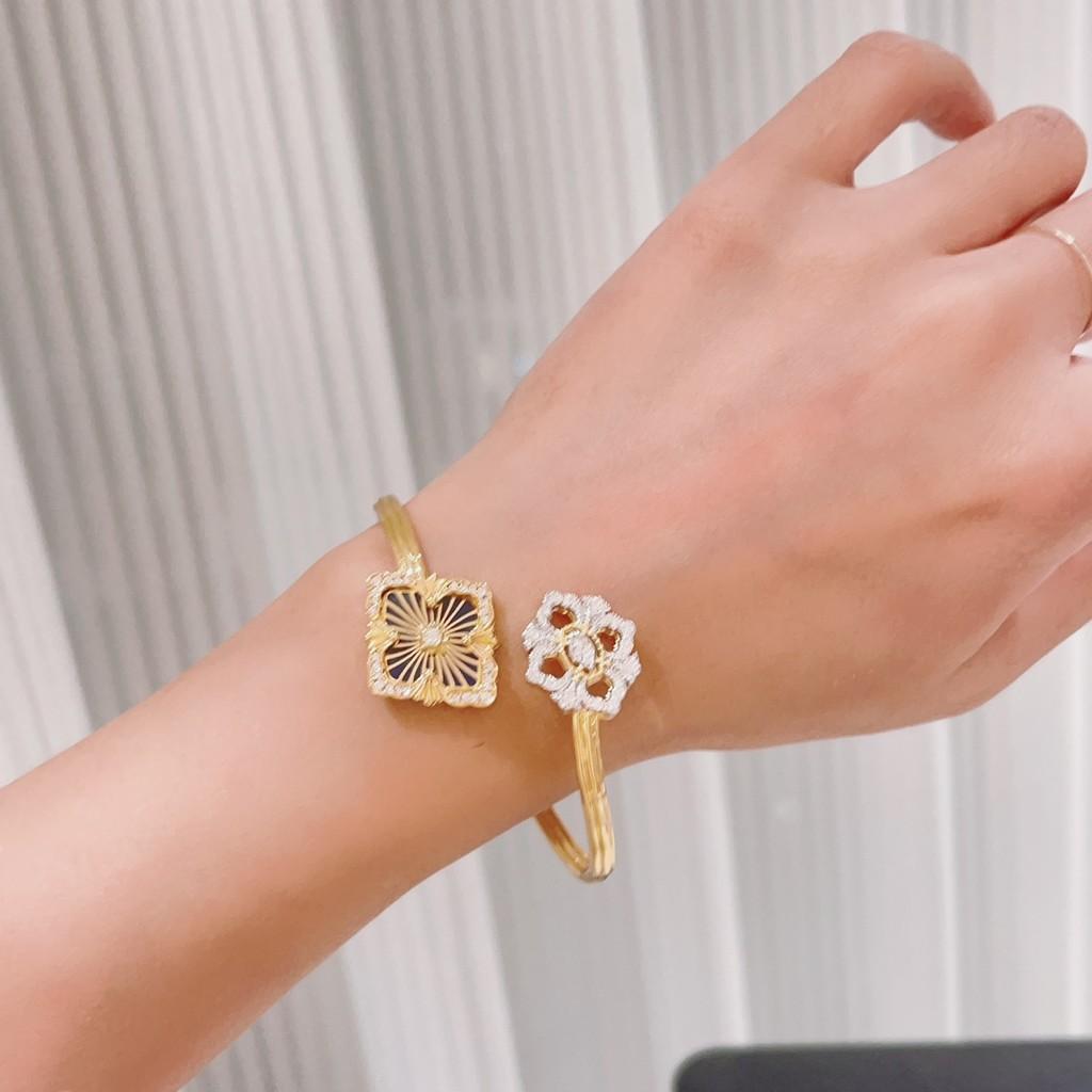 Italian high-end jewelry brand retro palace wind belt diamond brushed four leaf clover shell agate jade bangle V material