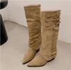 Fashion Women Knee High Boots Sexy Pointed Toe Heeled Shoes Elegant 2025 Winter Trend New Fashion Chelsea Boots Woman Chunky Pumps Mujer