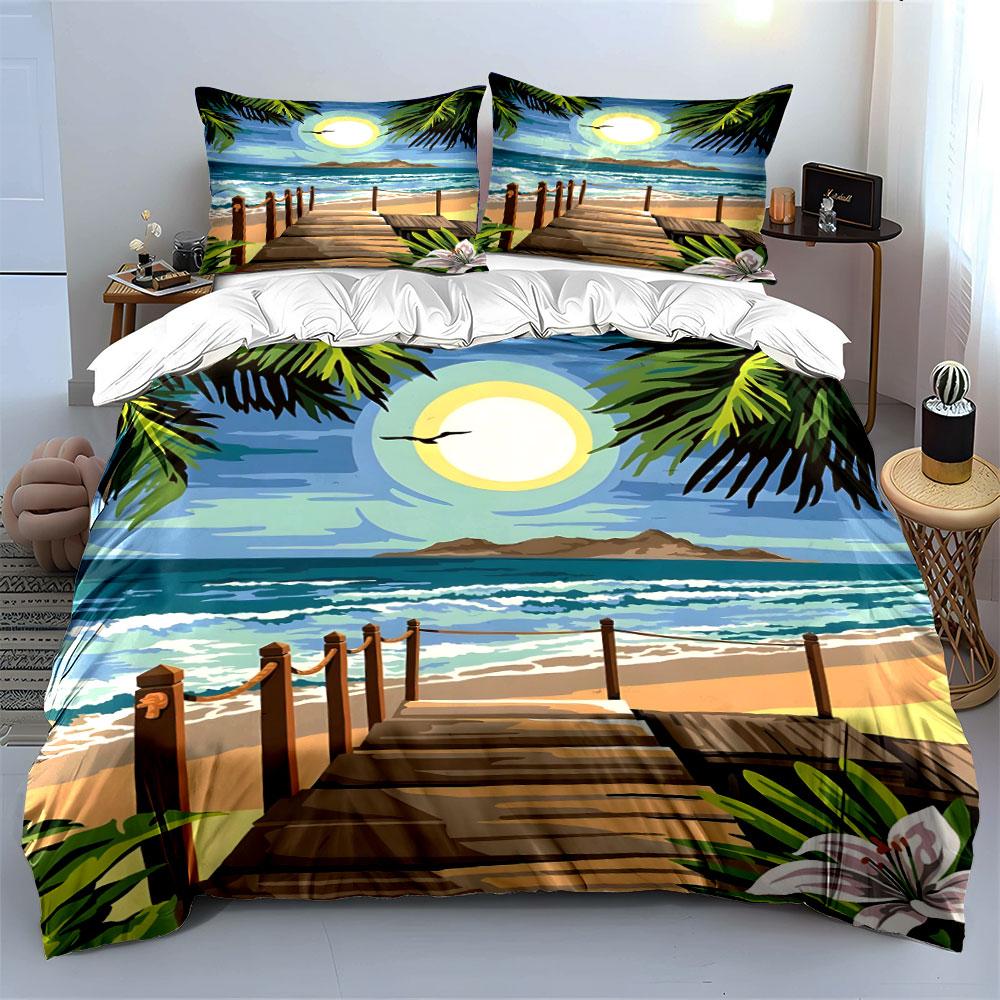 Wooden Pier, Beach, Palm. Bedding Sets Duvet Cover Sets Duvet Covers Pillowcases(1 * Duvet Cover 2 * Pillowcases Without Duvet Insert)