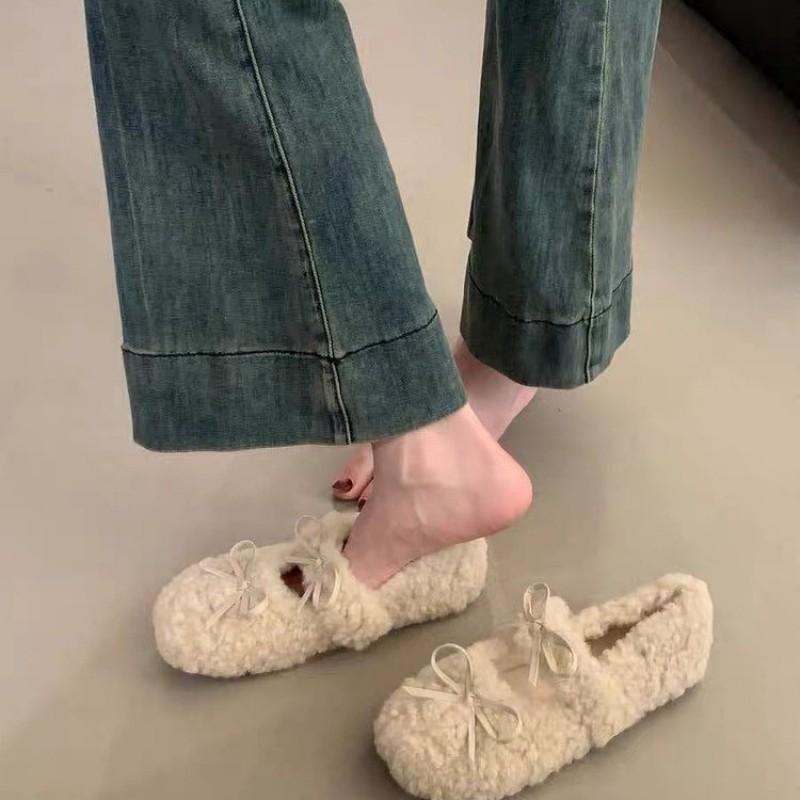 Damen Flauschige Winter Schneeschuhe Warm Plüschgefüttert Zum Hineinschlüpfen Niedriger Absatz Lässig Flach