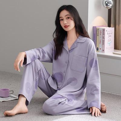 Damen Pyjama-Set im koreanischen Stil aus 100 % Baumwolle mit langen Ärmeln für Frühling und Herbst