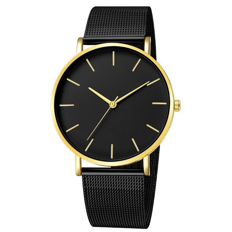 Pure Black Mesh Band Quartz Watch for Men, Women, and Students - Large Dial Casual Design