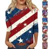 Women's Fashion Casual Seven-Sleeve Independence Day Print Round Neck Top