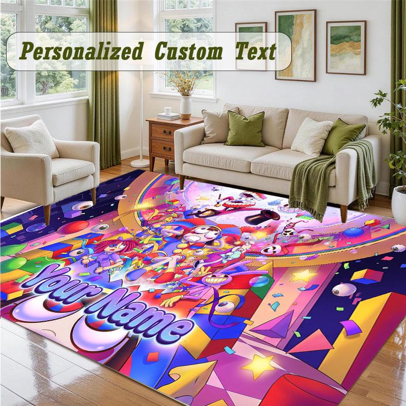 Crystal Velvet Square Rug Custom NameThe Amazing Digital Circus Pattern Non Slip Home Floor Decor Rug