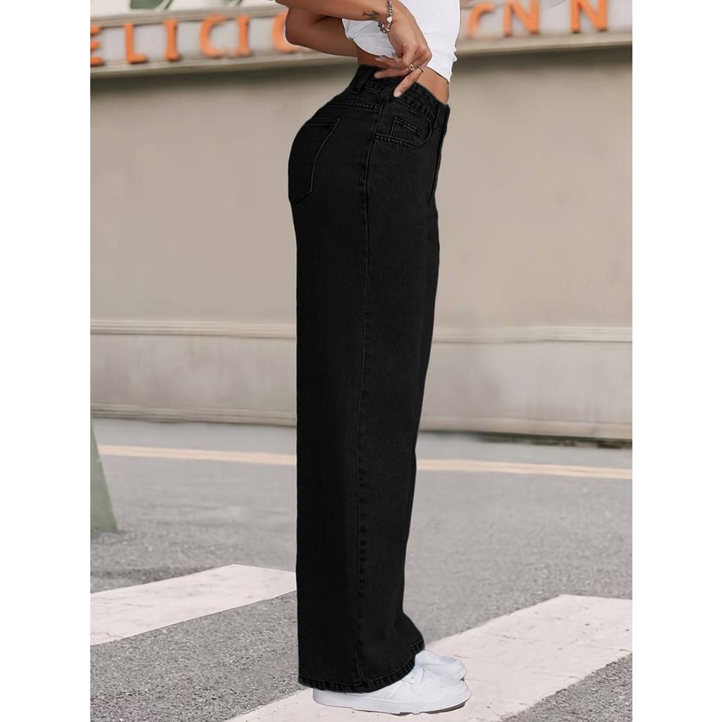 High Waisted Loose Wide Leg Pants, Hanging Floor Length Pants, Black, Straight Leg, Jeans, Women's Pants
