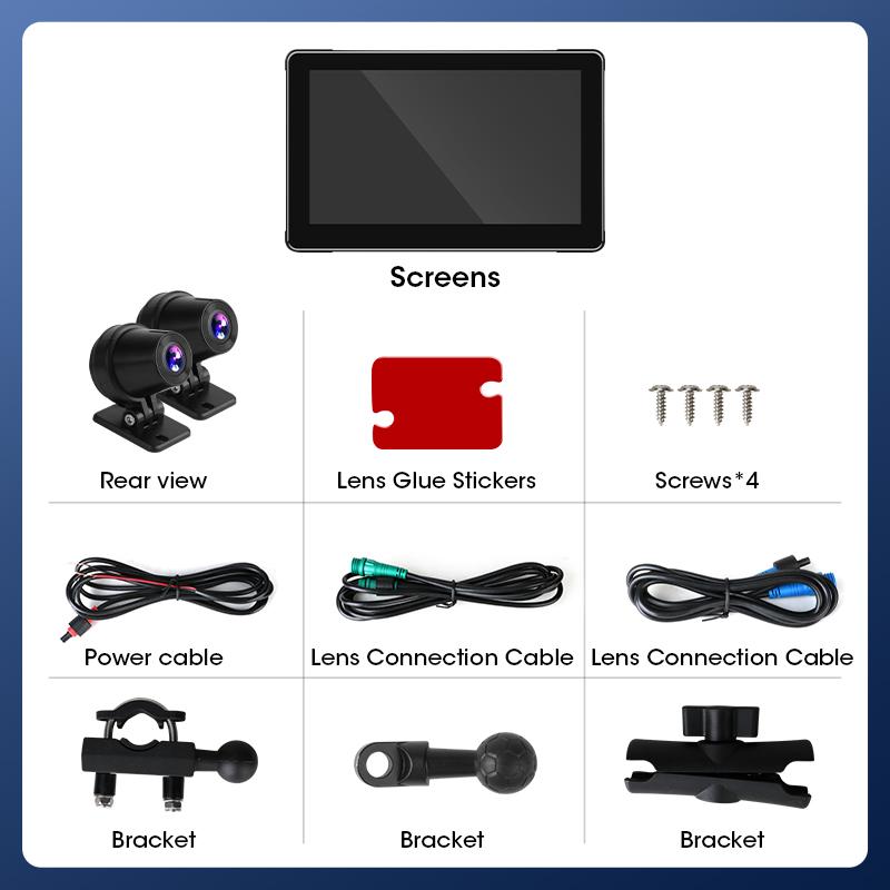 7” Motorcycle GPS Navigation Waterproof Wireless Carplay Android Auto Display Screen Portable Motorbike Moto Monitor DVR Dual BT