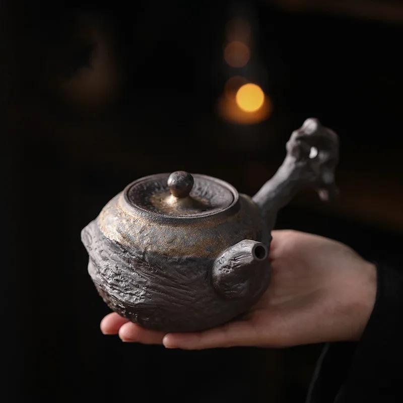 

Stoneware Taihu Lake Stone Side Handle Pot Handmade Old Volcanic Clay Teapot Household Japanese Style Tea Infuser Tea Kettle