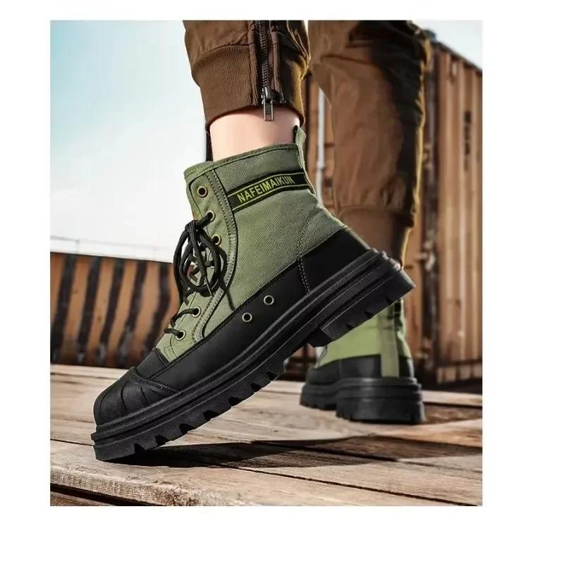 2024Men's Shoes Autumn and Winter Breathable High-top Boots Heightened Thick-soled All Match Canvas Casual Shoes Mens Boots