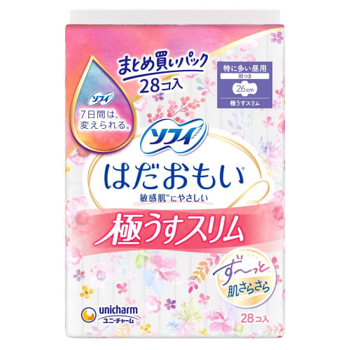 

Unicharm Sofy Hadaomoi Ultra Thin Slim Mask, 26cm with Wings, 28 Masks