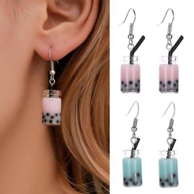 Moda Donna Bubble Tea Drink Ciondola Lunghi Ganci per L'orecchio Orecchini Gioielli Decor
