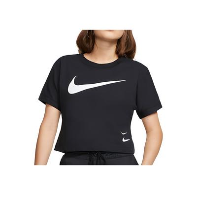 Large Logo Print Sports Round Neck Short Sleeve T-Shirt Women Tops Black DB3873-010