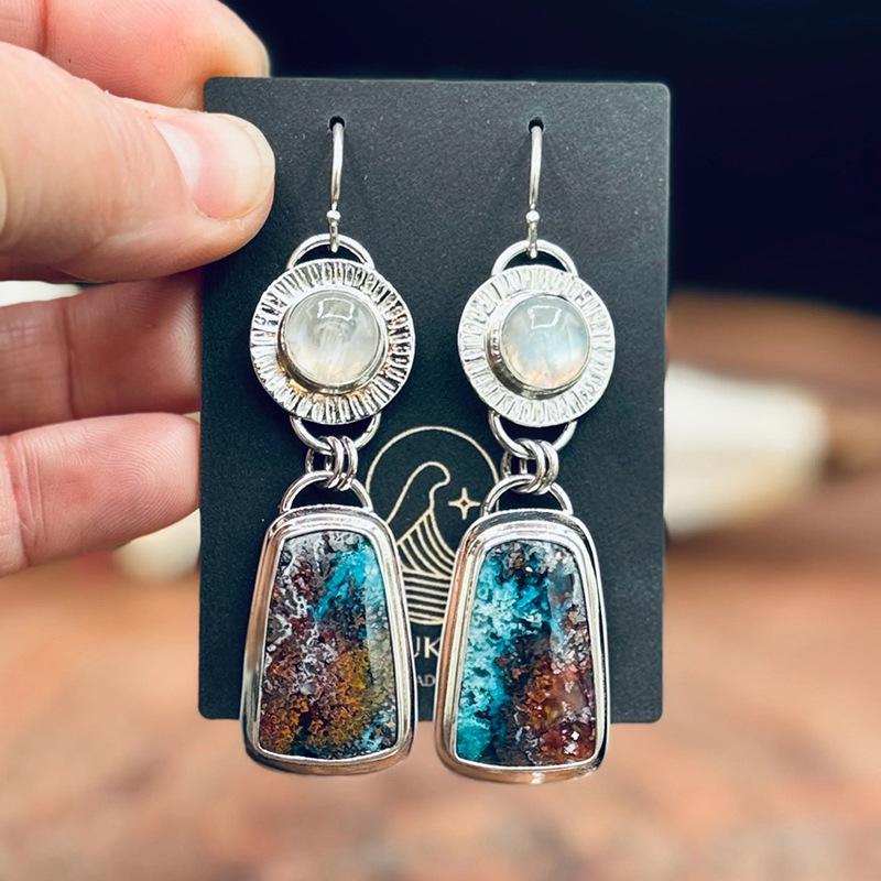 European and American retro geometric enamel personalized earrings hot sale creative jewelry inlaid with gemstones earrings earrings серебряный