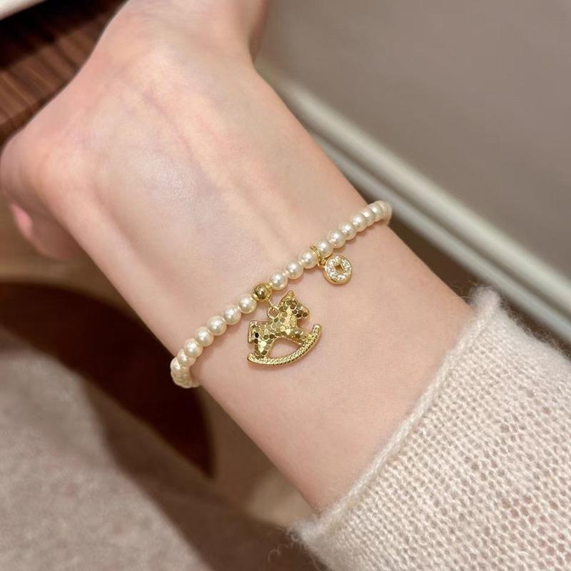 2026 New Arrival Bracelets For Women Simulated Pearl Shiny Sequins CZ Cubic Zircon Cartoon Horse Coin Birthday Gift Jewelry