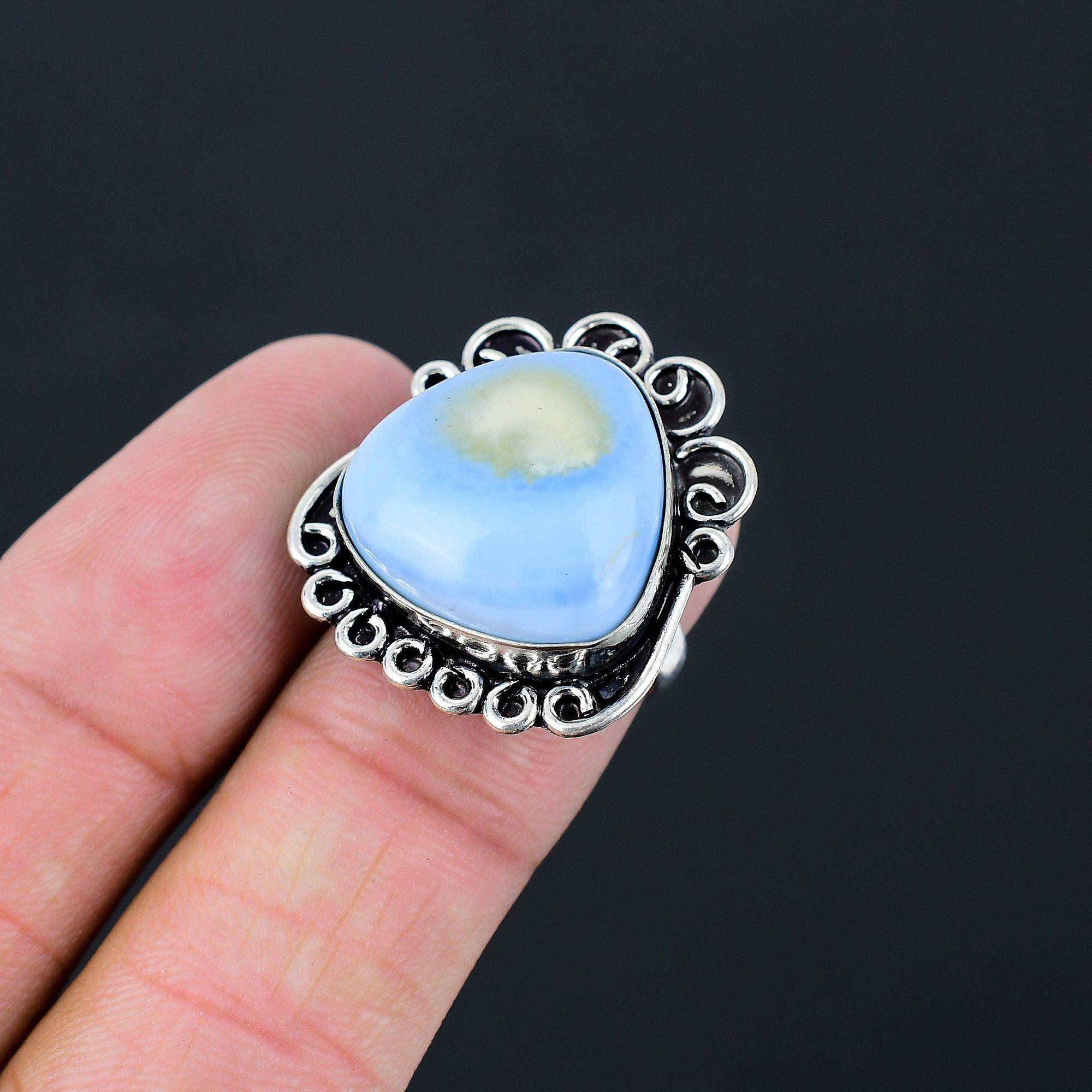 Owyhee Blue Opal Stone Promise Unique Ring Jewelry Size 6.5 925 Sterling Silver 6.5