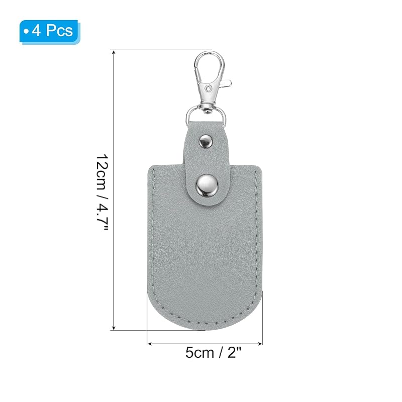 [PATIKIL] Leather Key Fob Leather Keychain 4 Pcs Keyrings DIY Key Chain Holder Home Off for Car Key ID Key Card Air Tag Dark Gray