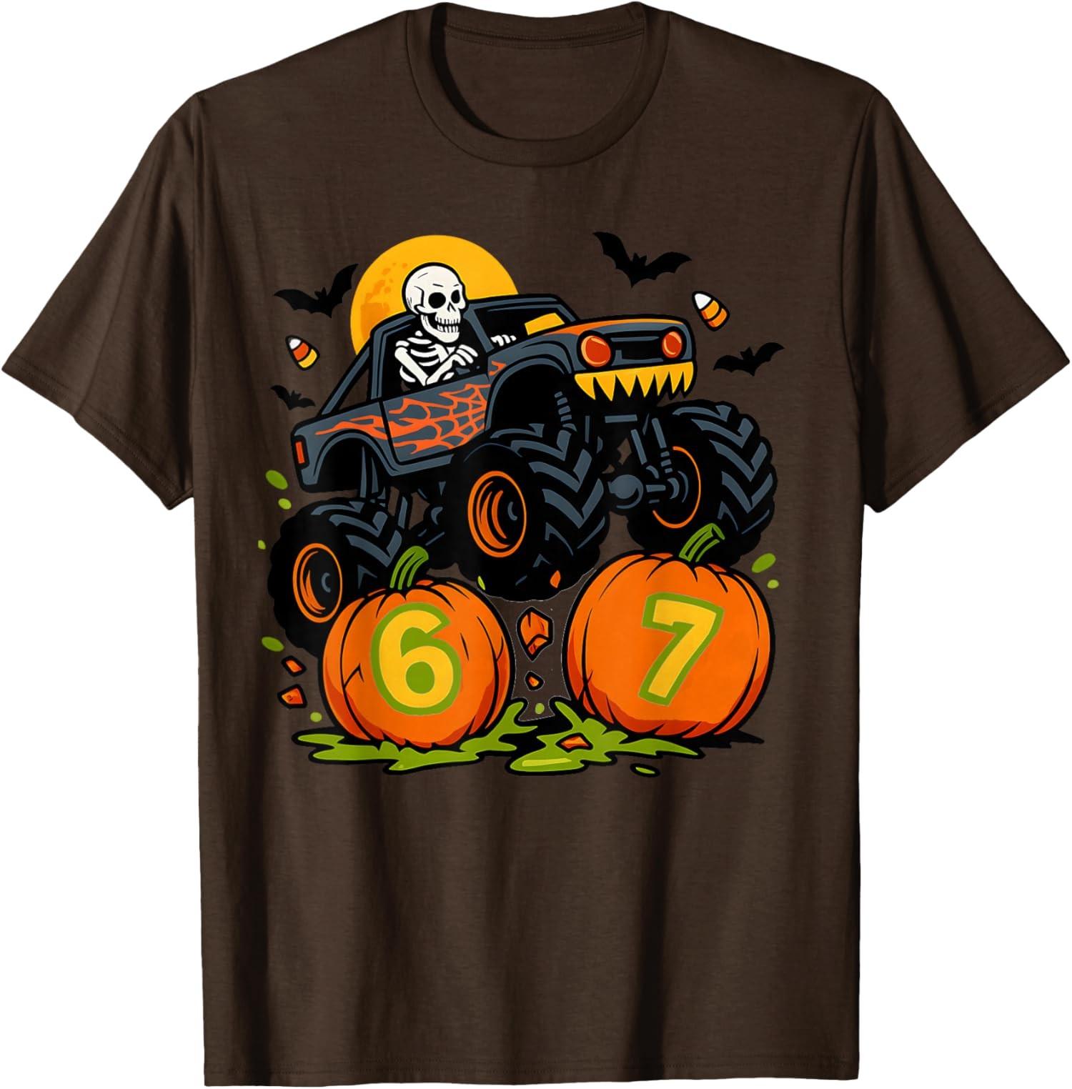 67 Halloween Monster Truck Skeleton Six Seven Meme T-shirt unisexe S разноцветный