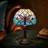 Floral Pattern Lamp Tiffany Dragonfly Stained Glass Table Lamp Vintage Blue Bedside Night Light Unique Housewarming Gift Decorative Atmosphere
