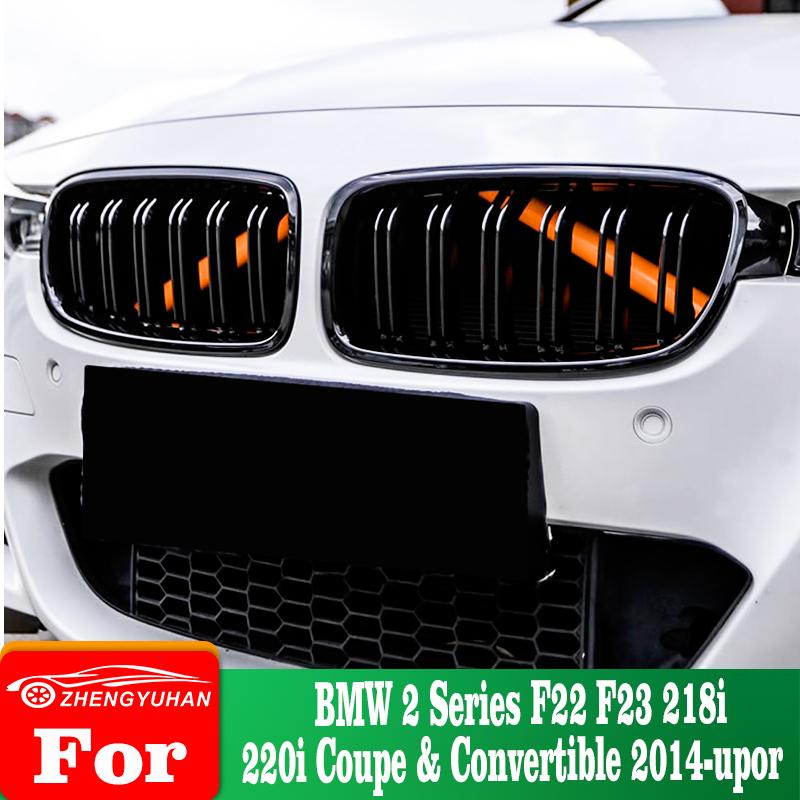 For BMW 2 Series F22 F23 218i 220i Coupe & Convertible 2014-up 2 Pieces Car Front Grille Cover Trim Strips External Accessories