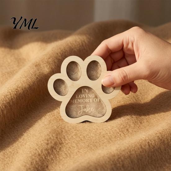 Haar-Erinnerungsbox als Mitgefühl-Geschenk bei Haustierverlust, Niedliche Pfotenform Gedenk-Holz-Erinnerungsbox für Katzenfell Hunde und Katzen,