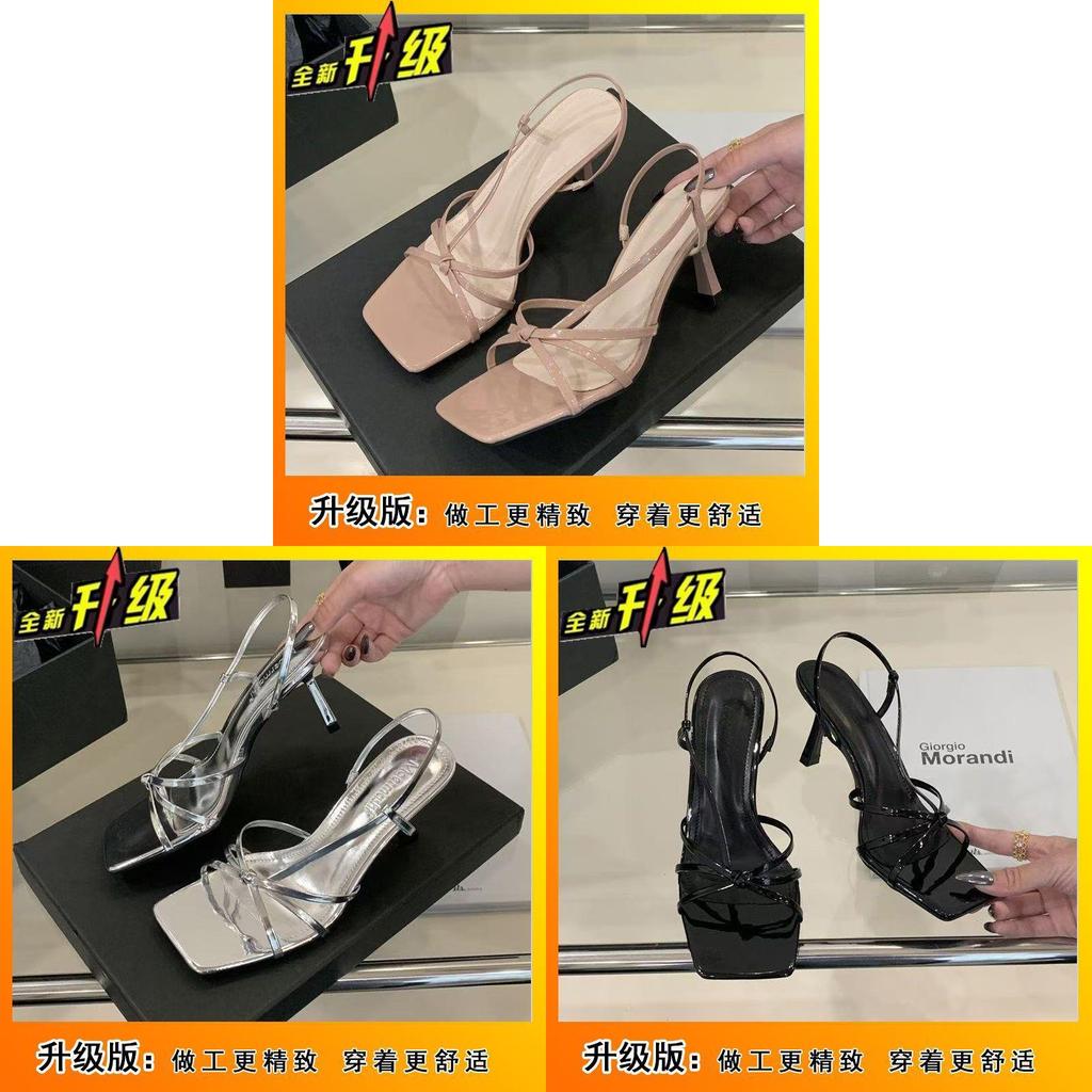 Elegant Summer Open Toe Sandals With Cross Straps For Women In Black Nude Silver