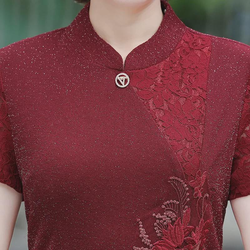 Elegant Short-Sleeve Cheongsam Dress for Stylish Mothers and Mother-in-Laws at Weddings