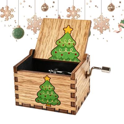 Music Box Christmas Wood Hand Crank Festive Decoration Festive Music Box Craft For Enthusiasts Collectors Home Decorators Mantel
