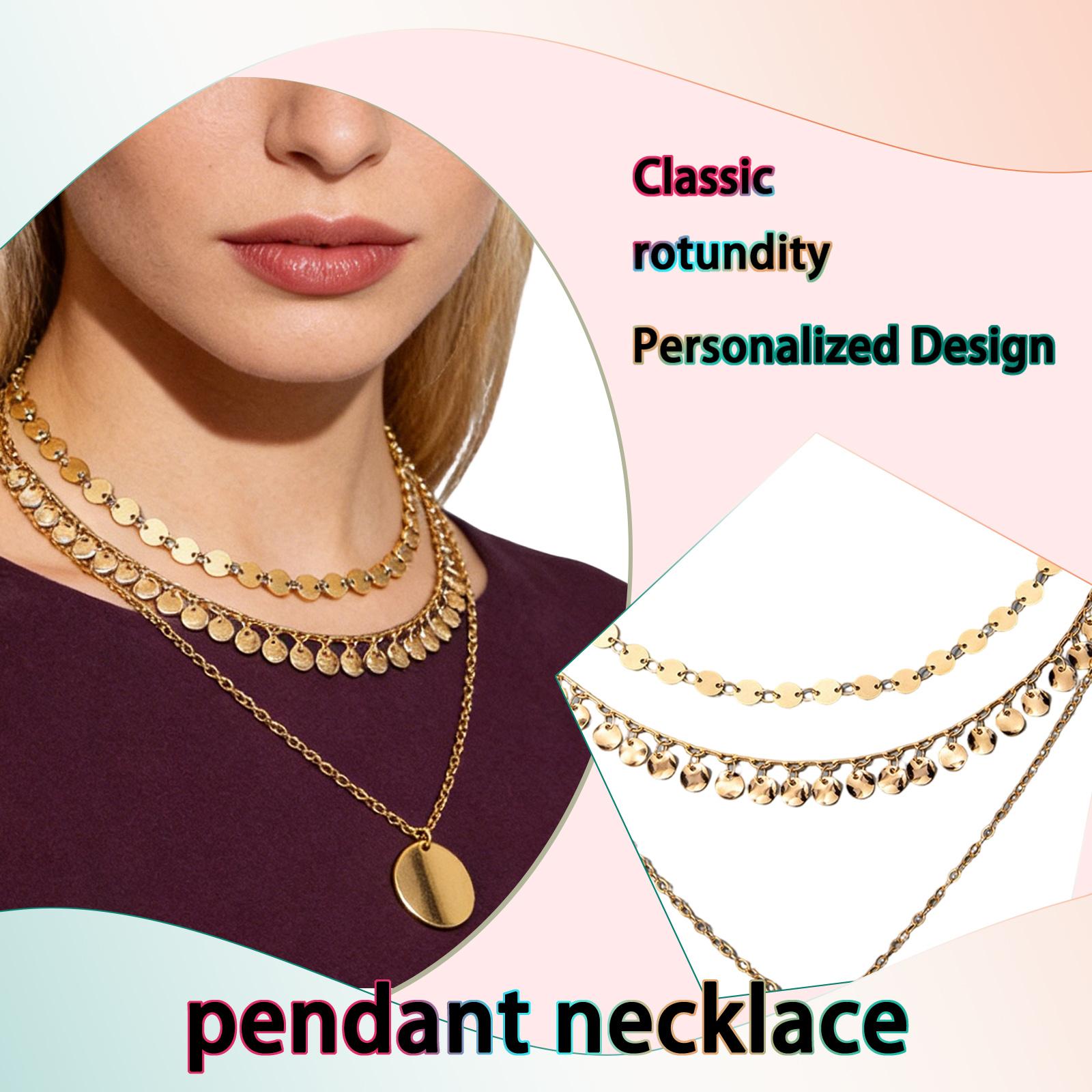 

Ladies Geometric Circular Neck Chain Alloy Water Diamond Tassel Pendant Necklace One Size