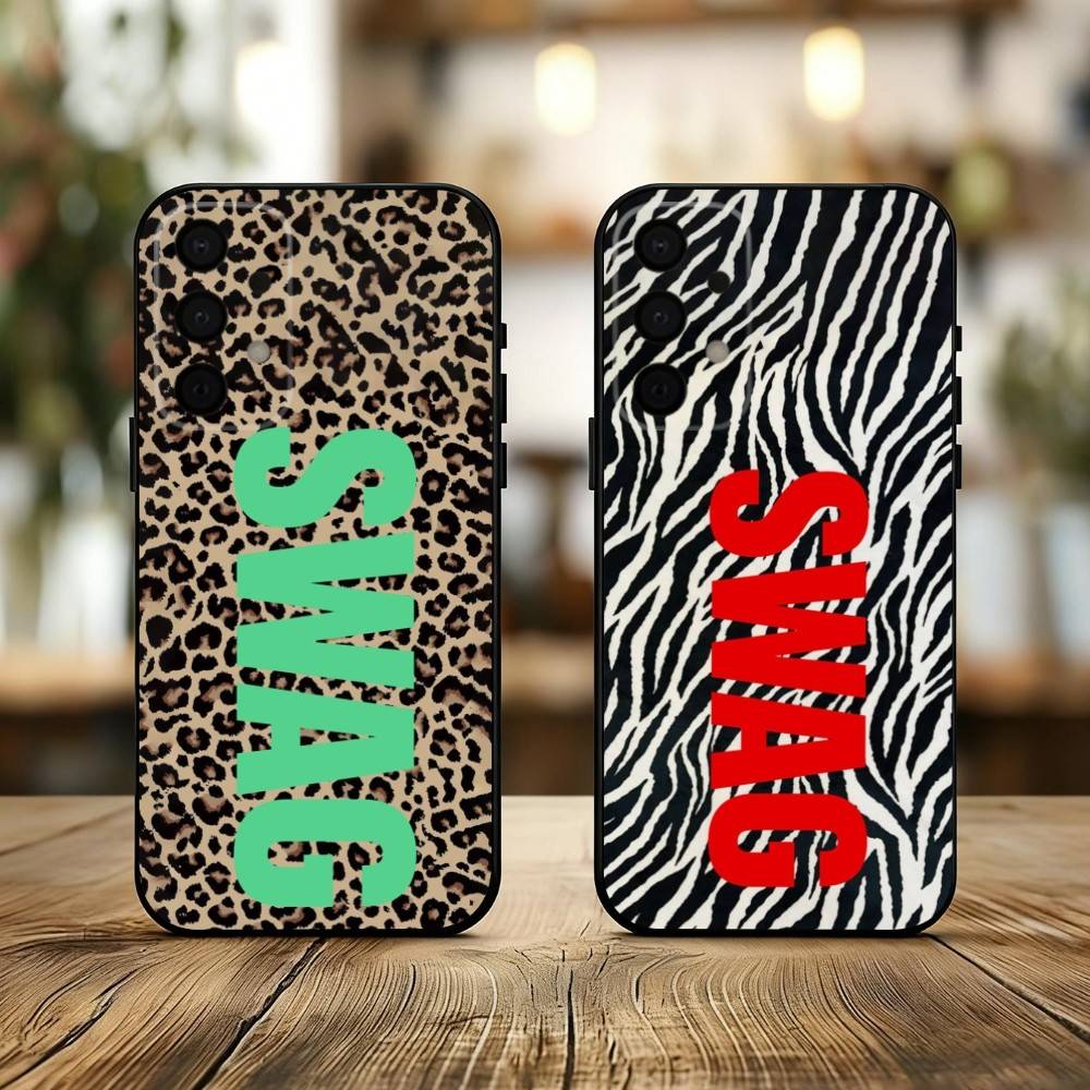 C-Clmj L-L-Leopard P-P-Print SWAG Phone Case For Samsung Galaxy A73,A72,A71,A70,A53,A52,A51,Soft Silicone Black Cover