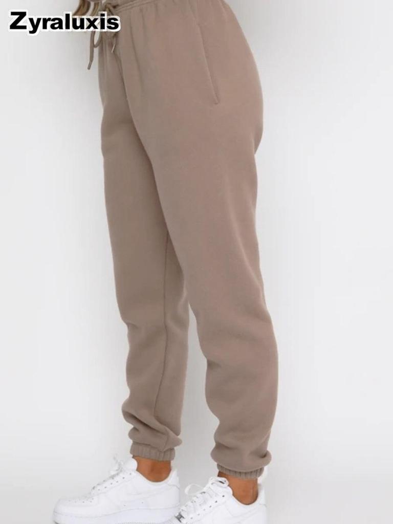 Women's Fall Winter Casual Solid Color Fleece Lined Long Sleeve Pants