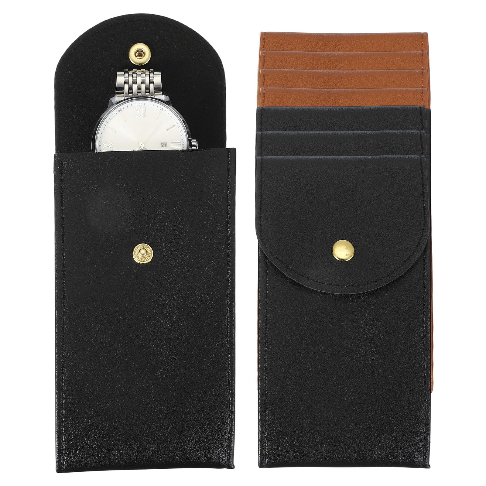 

uxcell 8-Pack Leather Watch Pouch, 5.1 x 2.8 Portable Travel Case, Jewelry Storage Bag with Snap Button Closure, Single Watch Storage Pouch for Men