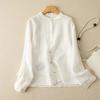Spring and Summer Retro Loose Cotton Linen Long Sleeved Shirt for Women Item Round Neck Mid Length Shirt Jacket