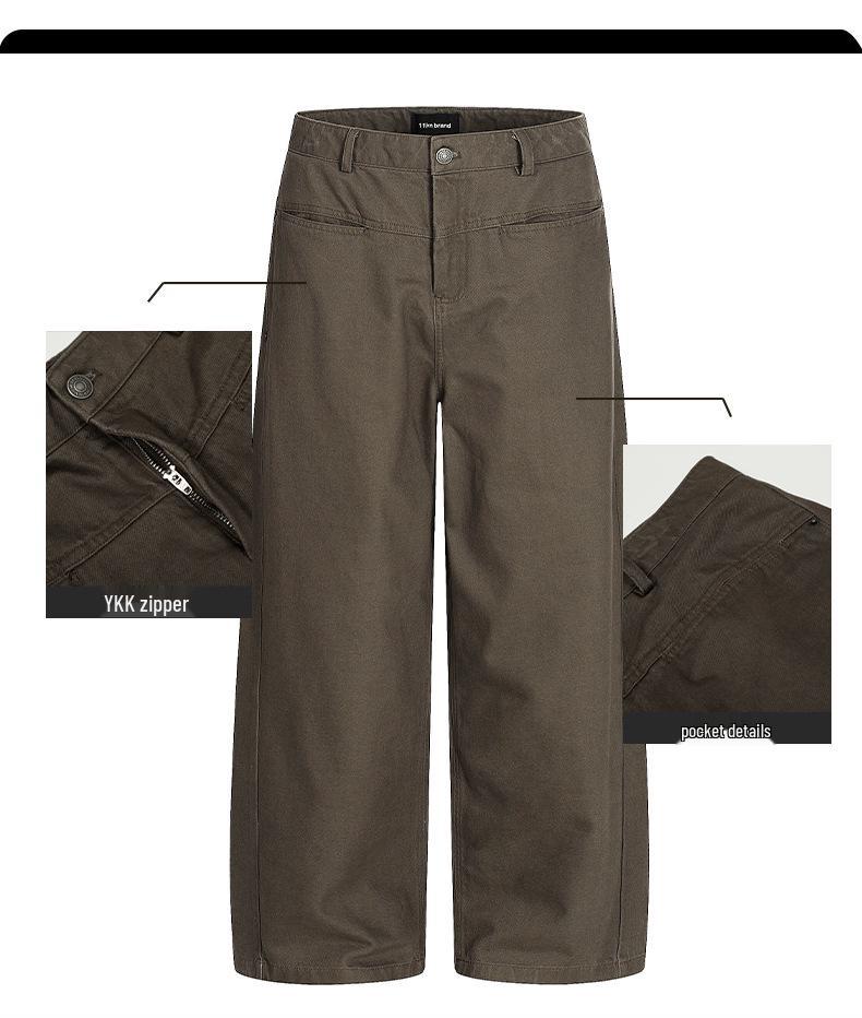 Yongfang Unisex Retro Kaffee Arbeitshose: Locker, Trendig, Große Taschen, Gerades Bein