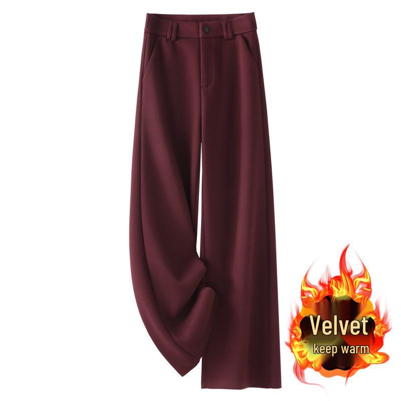 Oatmeal Acetate Wool Flannel Wide-Leg Pants - Women's 2024 Soft Cashmere Straight-Leg, Perfect for Autumn & Winter