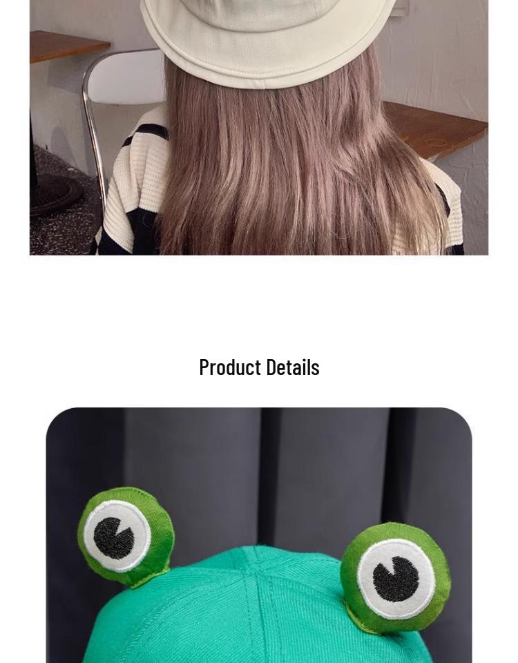 Japanese Style Cute Frog Fisherman Bucket Hat - Large Head Summer Sun Protection