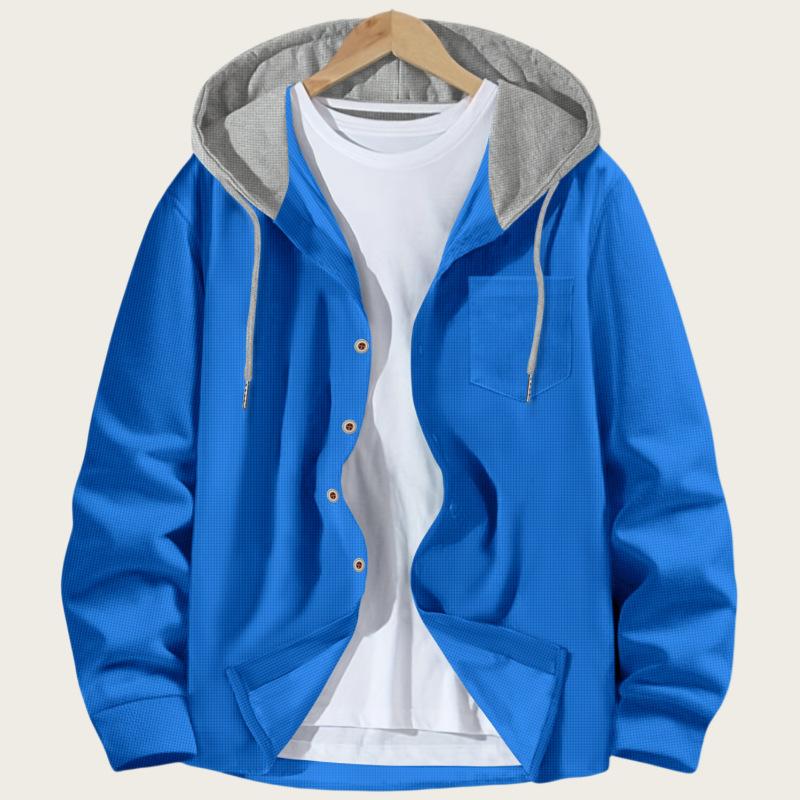 Męska Jesienno-Zimowa Kurtka Casualowa Waflowa Bluza z Kapturem