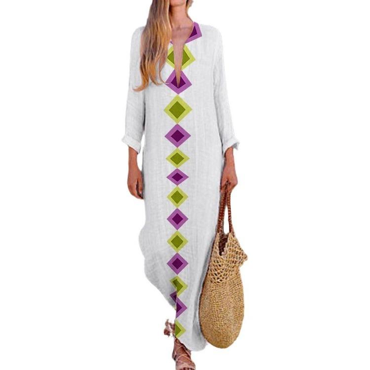 2025 Summer Fashion Loose V-neck Long Dress with Split-ended Design