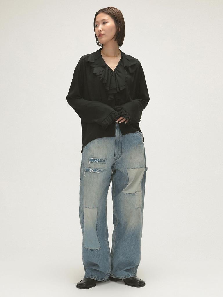 Beams Boy Women's Large/Small Shirt, M.Amnz_RuflBlous, Black, Free Size, 13110450452