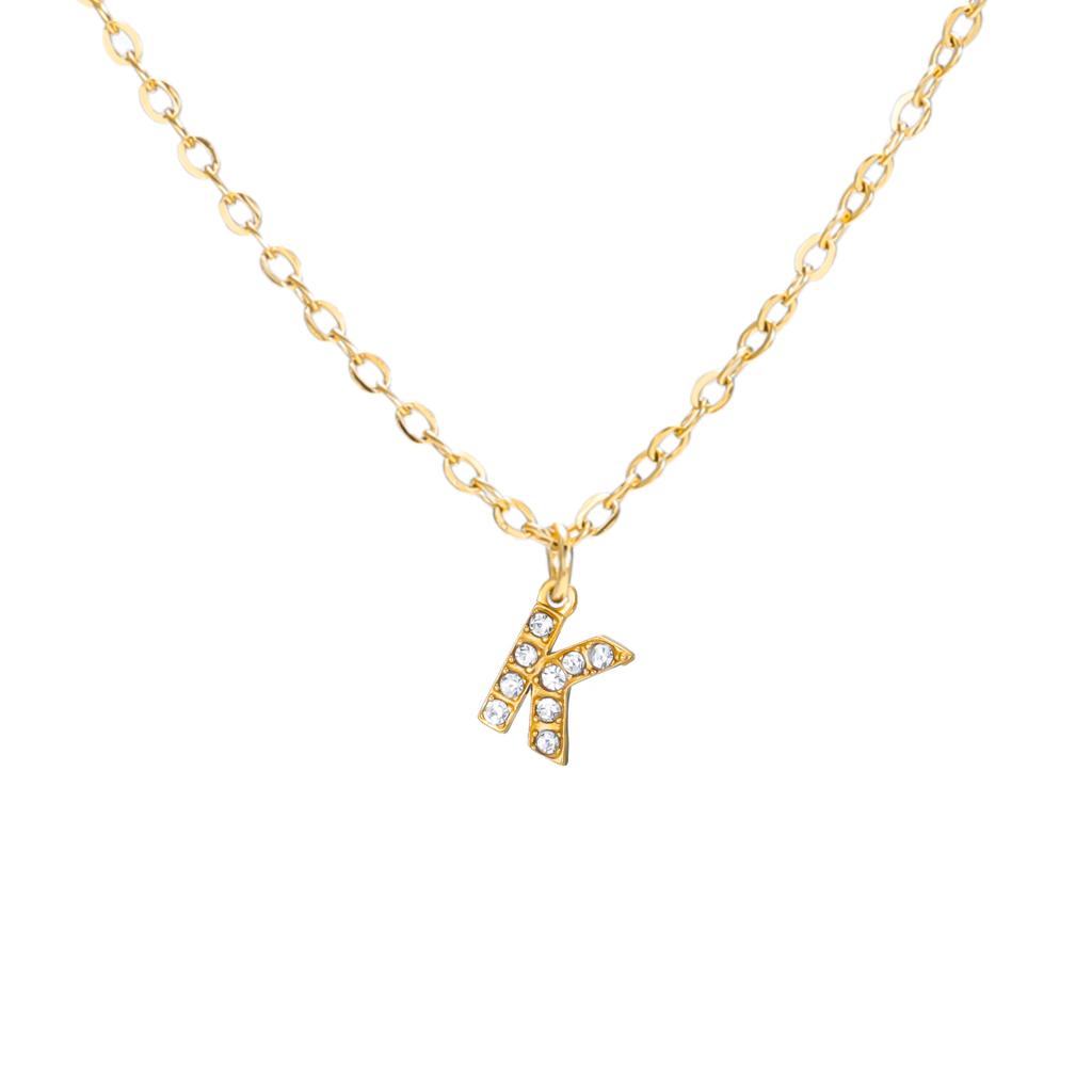 A-Z Initial Letter Pendant Necklace Gold Color Stainless Steel Clear Zircon Women Trendy Choker Minimalist Alphabet Jewelry Gift