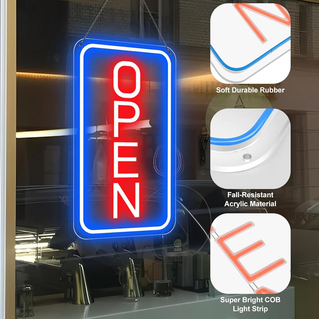 Ultra Bright LED Open Signs for Business, 16’’x 9’’ Neon Open Sign, Vertical Light up Sign with ON/OFF Switch adapter for Window Bars Cafes