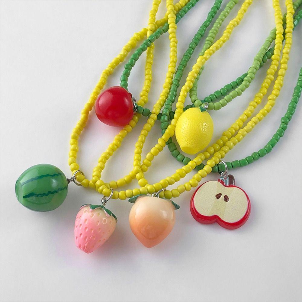 Contrasting Color Dopamine Bead Necklace Lemon Y2K Clavicle Chain Fresh Fruit Necklace  Vacation