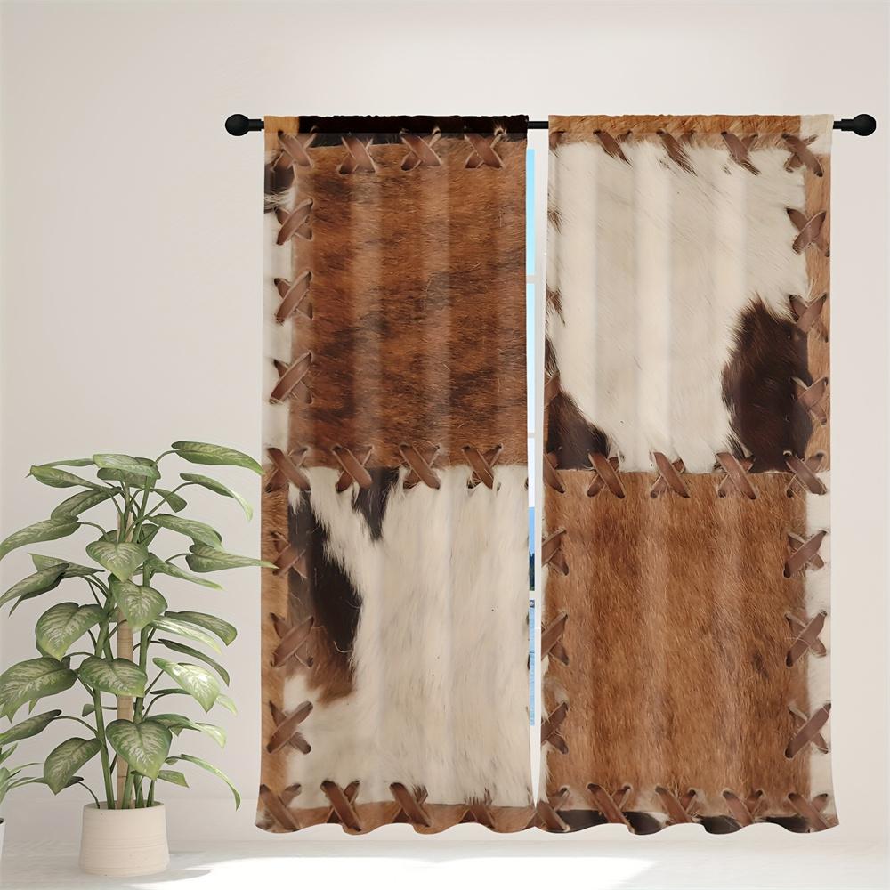 Cow Print Farm Aniaml Western Cowboy Window Curtain Blinds For Living Room Kid's Bedroom Bathroom Kicthen Door Home Decor2Pcs