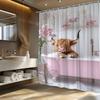 1pc Digital Artistic Cartoon Highland Cow Shower Curtain Pink Bath Vintage Decor Polyester Fabric 12 Hooks