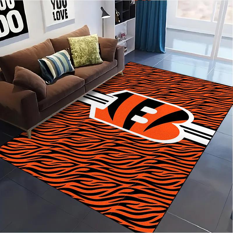 Tappeto Cincinnati Bengals per Soggiorno Camera da Letto Casa Decorazione Divano, Tappetino Antiscivolo per Giochi Bambini