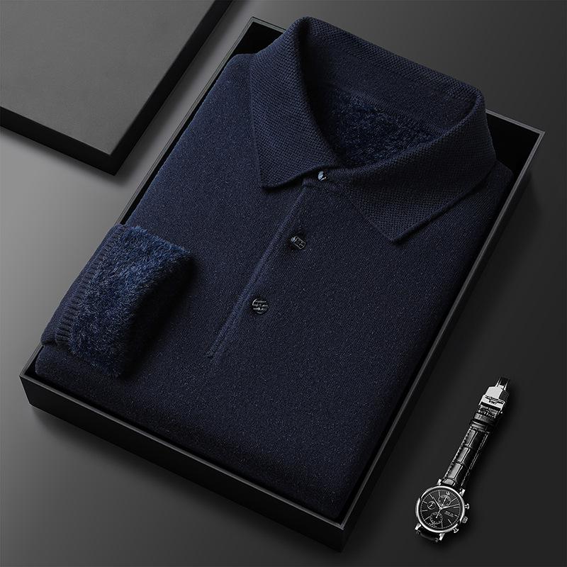 

Winter 2025 Men s Slim Fit Knitted Fleece Pullover Sweater with Turn-Down Collar L