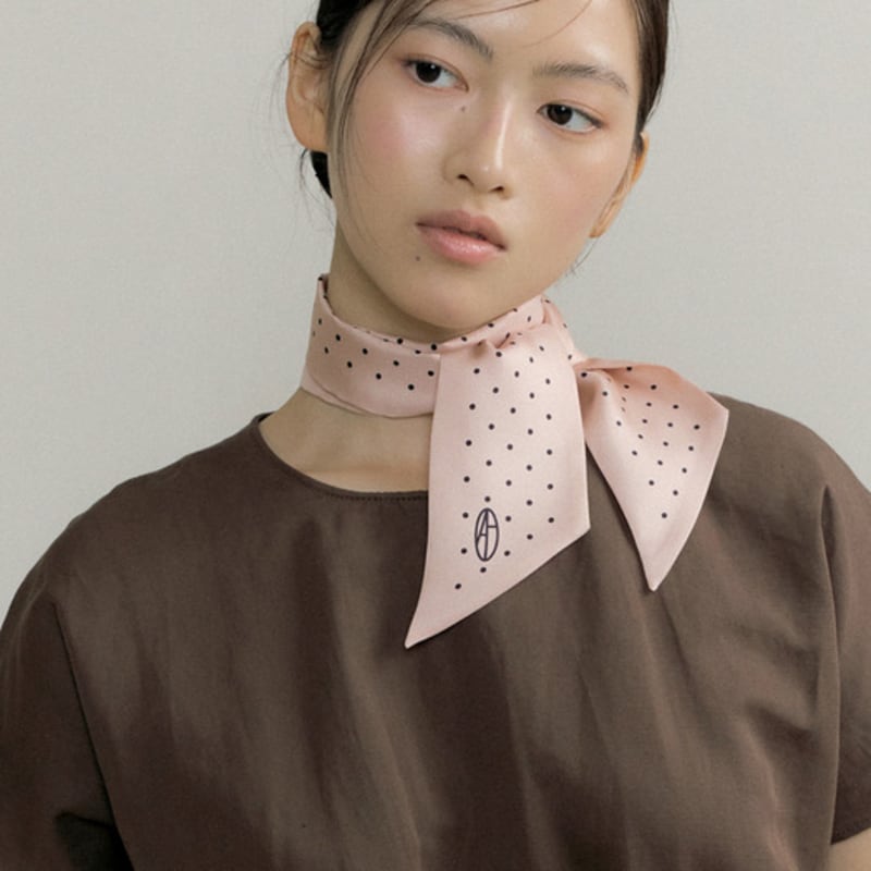 AVVINA PELLE Dot Long Twilly Silk Scarf (4colors)