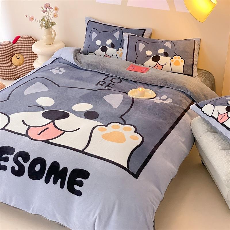 

Мультяшный стиль, утолщенный молочный флис, набор из четырех предметов, пододеяльник из кораллового флиса с космонавтом, детский постельный набор из трех предметов 1.2m sheet 3pc 150 * 200cm quilt core