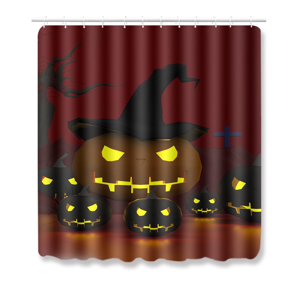 Halloween Shower Curtain Floor Mat Combination Four-Piece Set Bathroom Toilet Carpet Shower Room Foot Mat