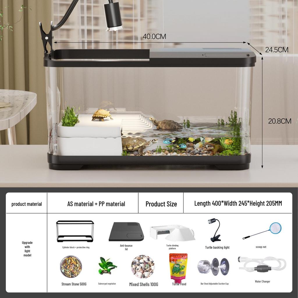 Turtle Tank with Basking and Climbing Platforms, Ecological Rearing Box, with Integrated Filter for Easy Maintenance