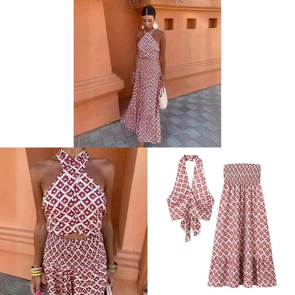 Summer High Waist Sleeveless Print Dress Set For Women With 3d Pattern And Polyester Fabric